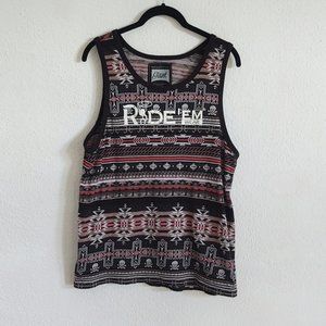 Beautiful Giant Tank Top Ride'Em Wear Logo Southwestern & Skulls Print Size Med